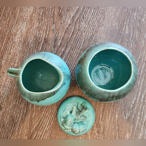 Jaska of California Cascade Ware Blue Brown Drip Vintage Cream and Sugar acorns - Picture 5 of 9